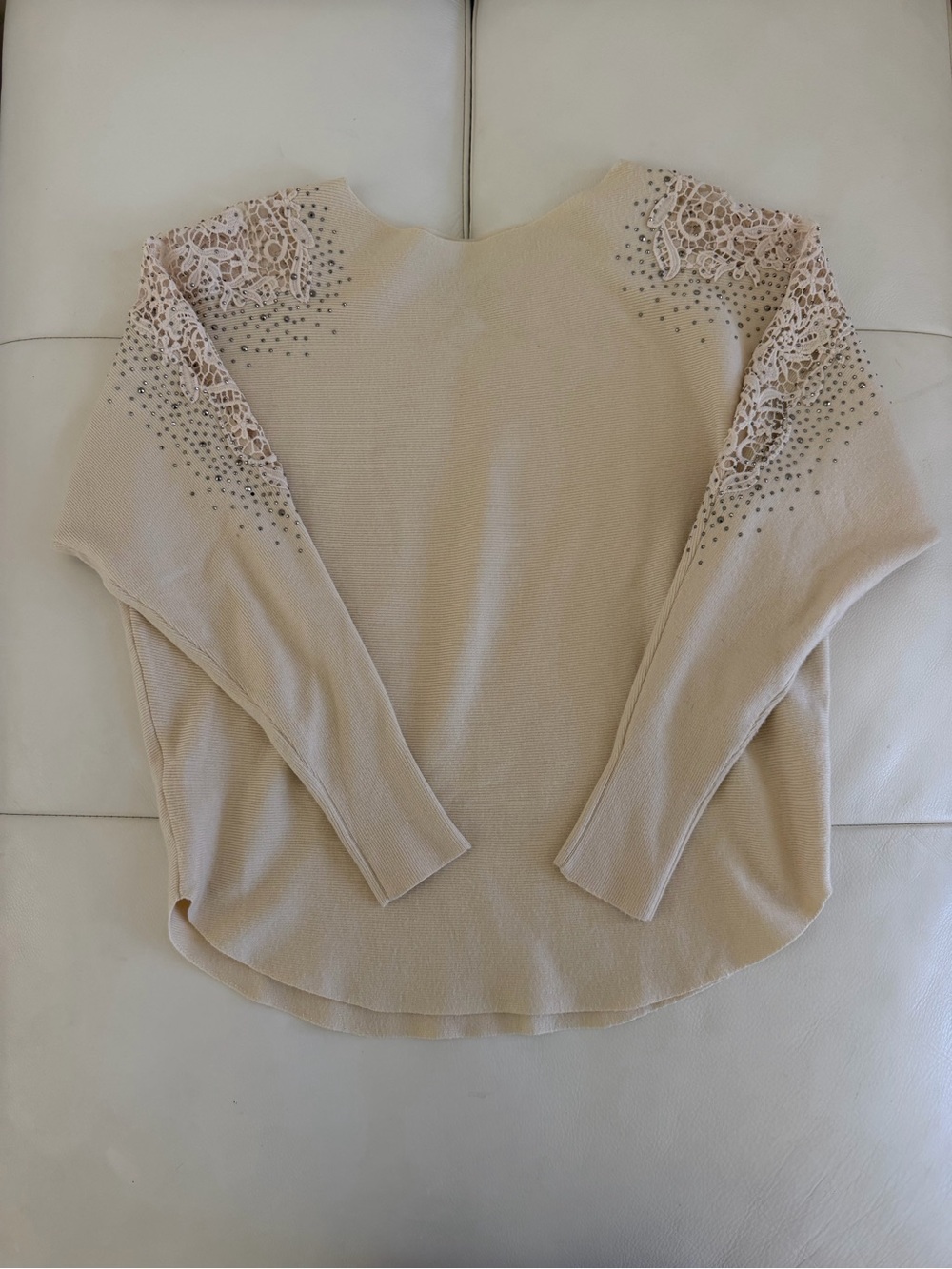 Milano Cream Ribbed Knit Top with Branded LIV Tag